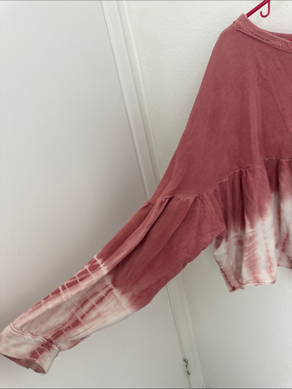 Women's Mauve Tie-Dye Peplum Long-Sleeve Oversized Top - Picture 5 of 9